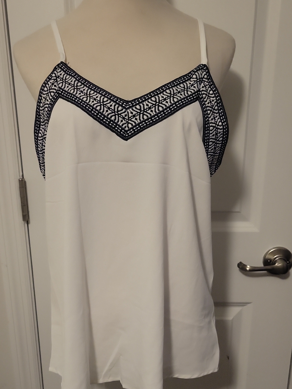 White Spaghetti Strap Tank Top with Black Trim